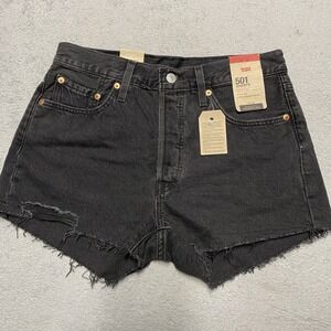 Levis 501 Shorts Womens 28 Black Denim Cut Off Button Fly NEW
